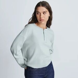 Everlane The Organic Cotton Waffle Henley Cropped Long Sleeve Shirt